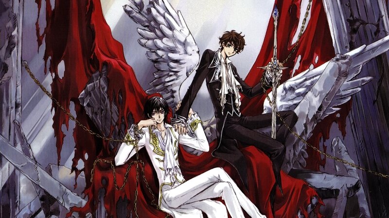 Two Male Characters with Wings — Red, Dramatic, Manga