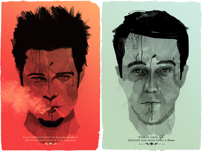 Two Male Faces — Red, Dramatic