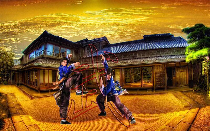 Two Martial Artists in Action — Gold