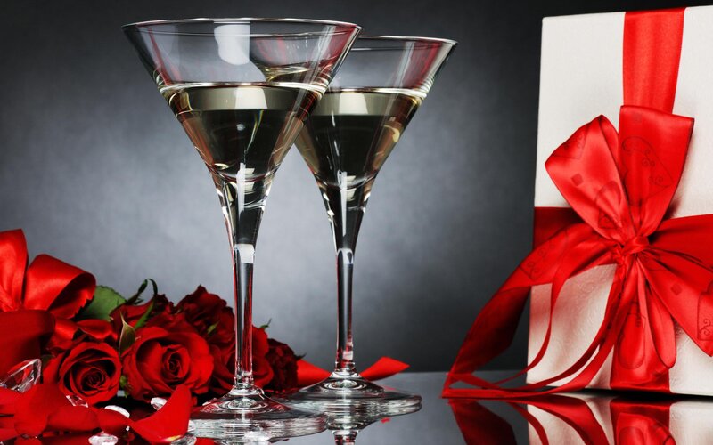 Two Martini Glasses — Red, Romantic