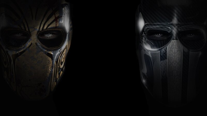 Two Masked Figures — Black, Dark, Dramatic