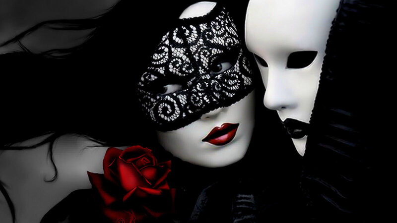 Two Masked Figures — Black, Dramatic, Digital Art