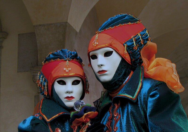 Two Masked Figures — Blue