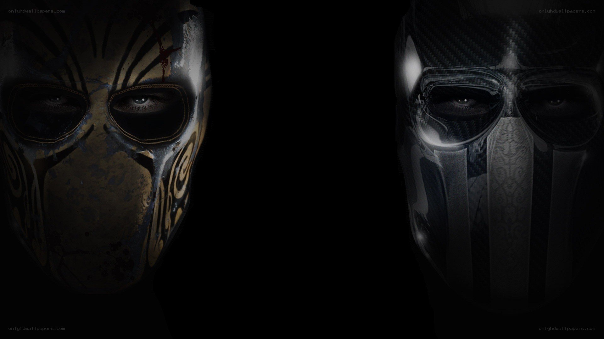 Two masked figures in darkness