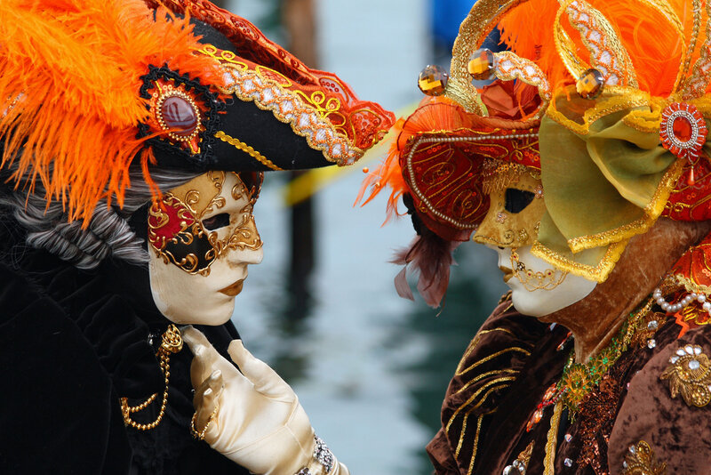 Two Masked Figures — Orange