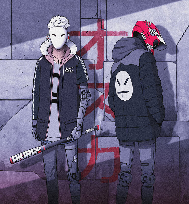 Two Masked Figures — Purple