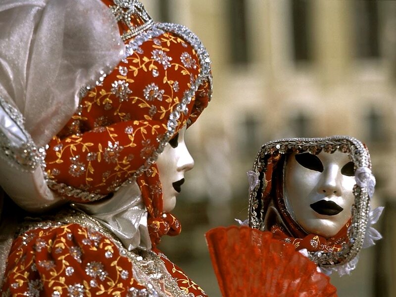 Two Masked Figures — Red, Dramatic, Photograph