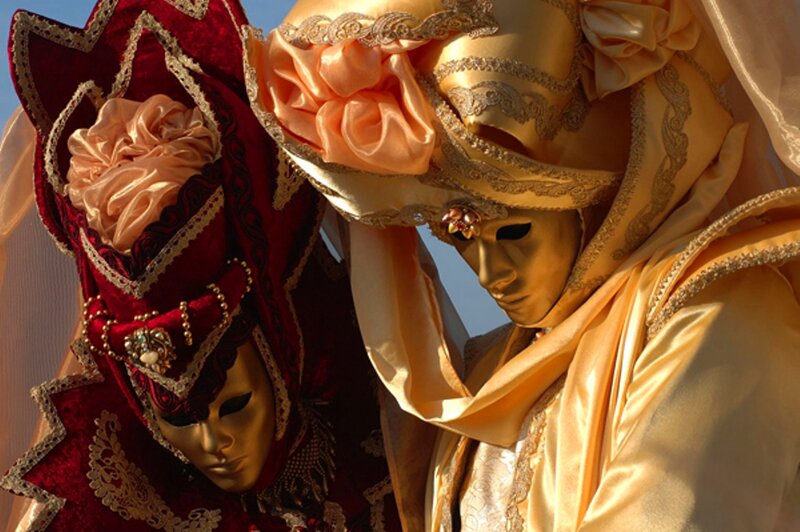 Two Masked Figures — Red, Dramatic