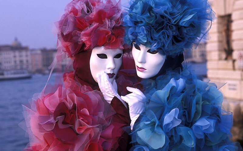 Two Masked Figures — Red