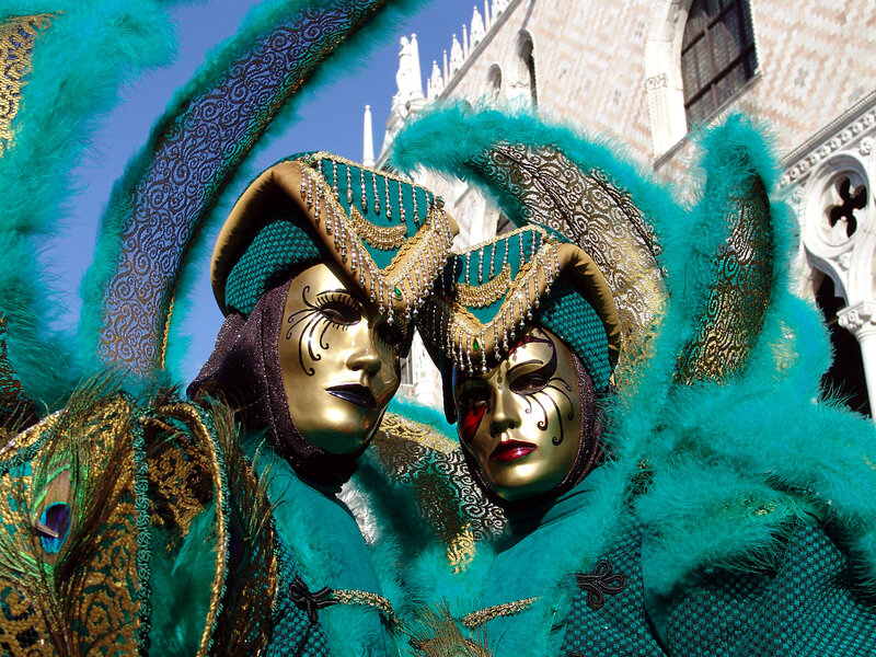 Two Masked Figures — Teal