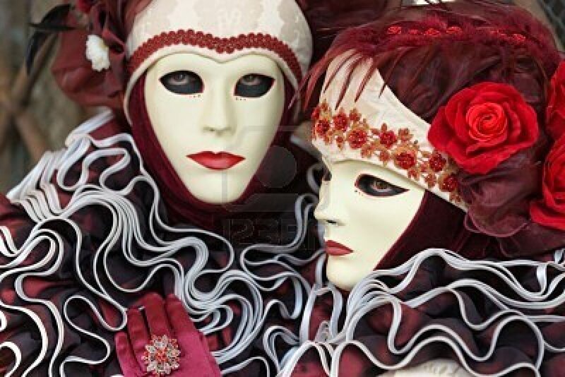 Two Masked Figures — White, Dramatic