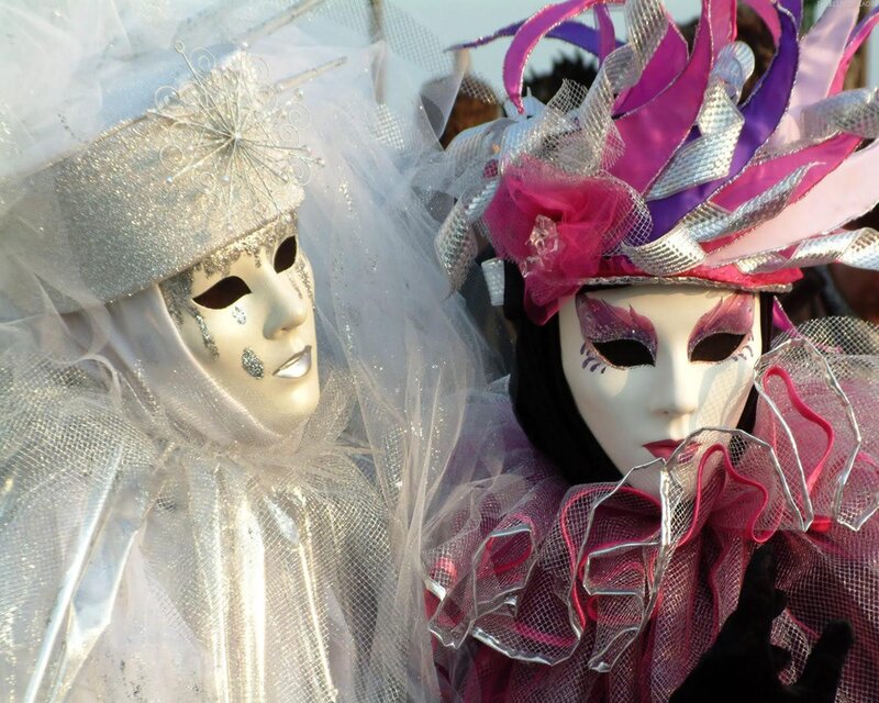 Two Masked Figures — White, Festive