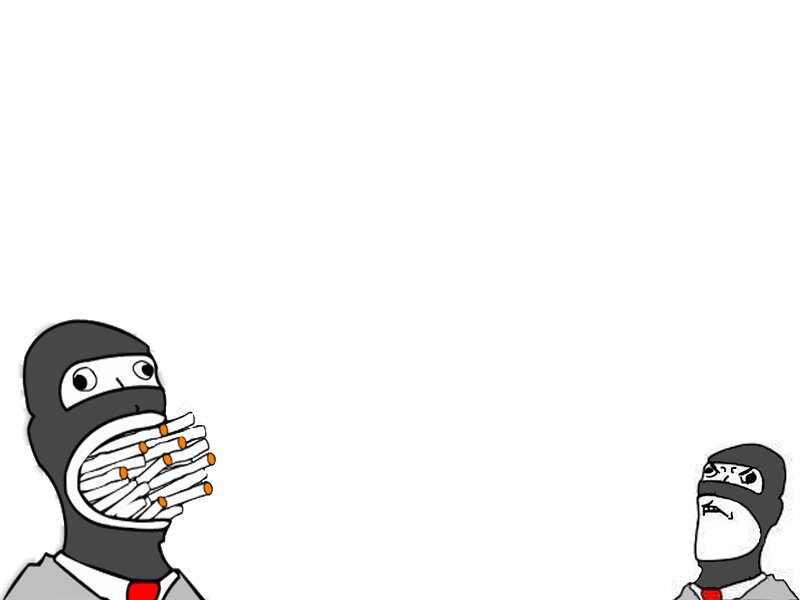 Two masked figures with cigarettes