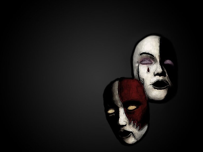Two Masks on Dark Background