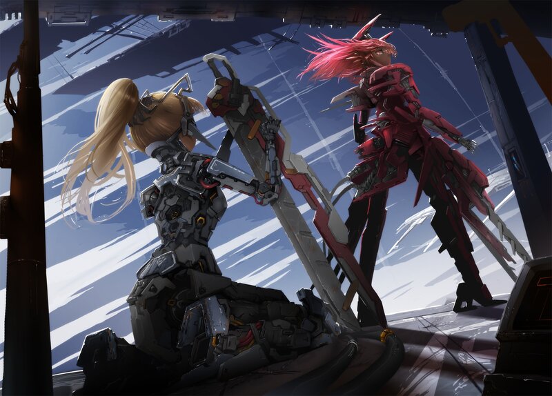 Two mecha pilots in combat