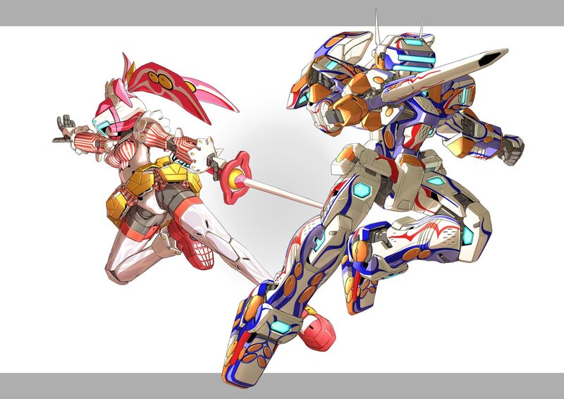 Two mechs in combat pose