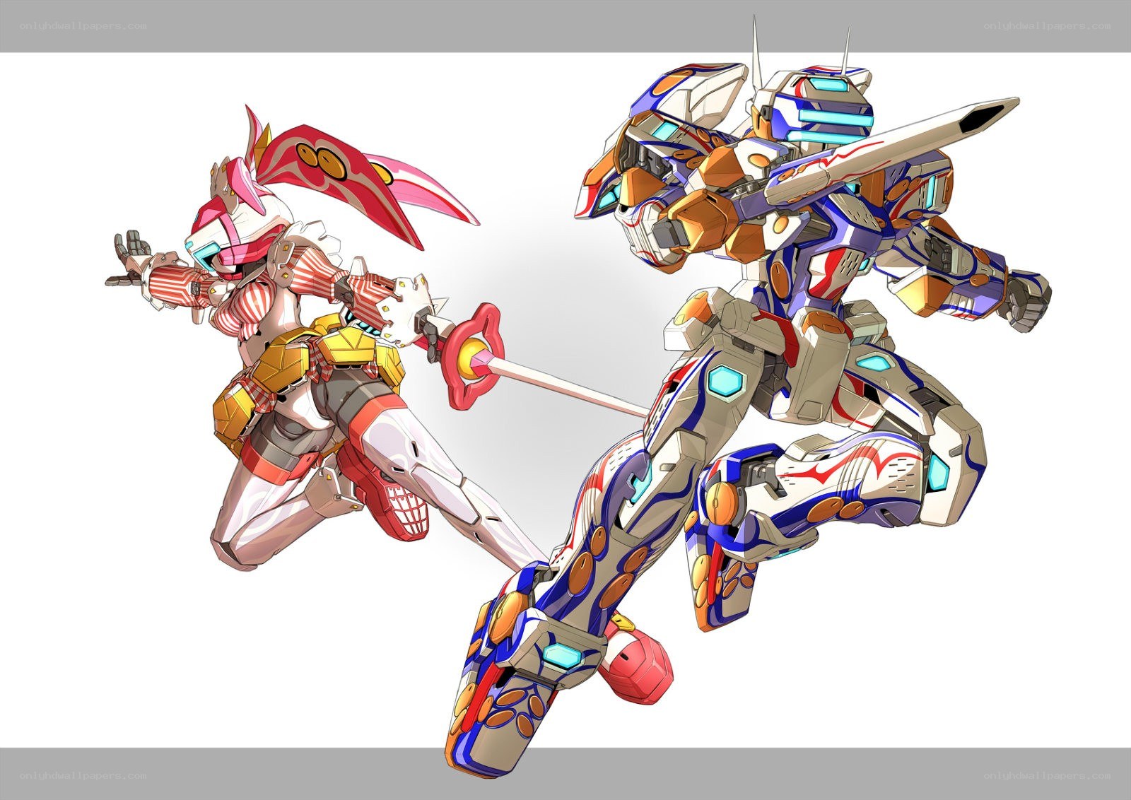 Two mechs in combat pose