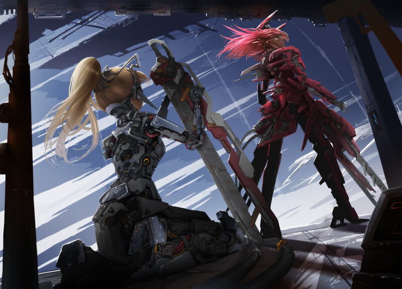 Two Mechs in Combat — Red