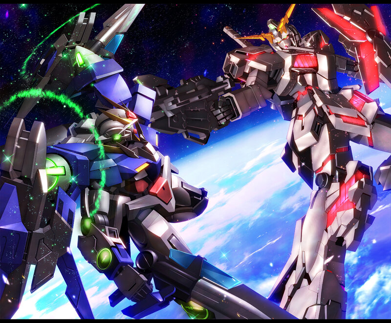 Two Mechs in Space — Blue, Dramatic, Digital Art