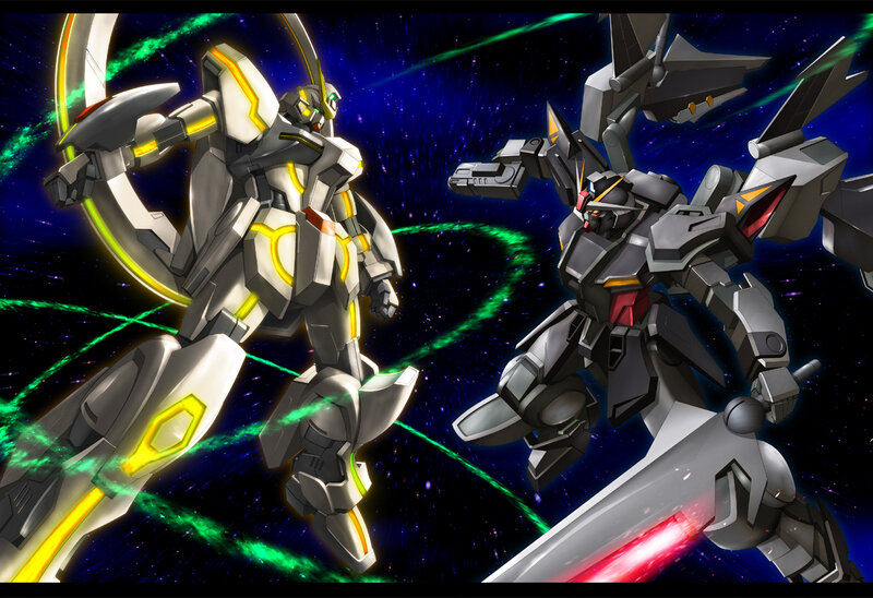 Two Mechs in Space — Blue, Dramatic, Night