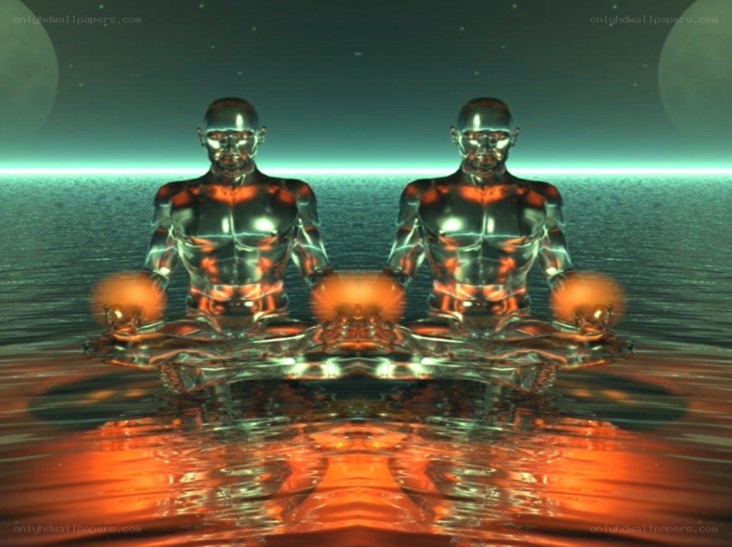 two meditating figures in water