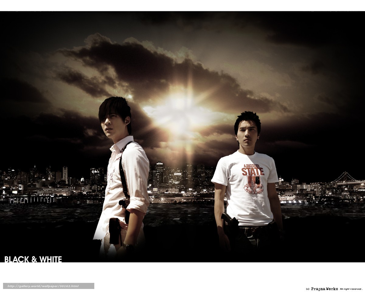 Two men against city skyline