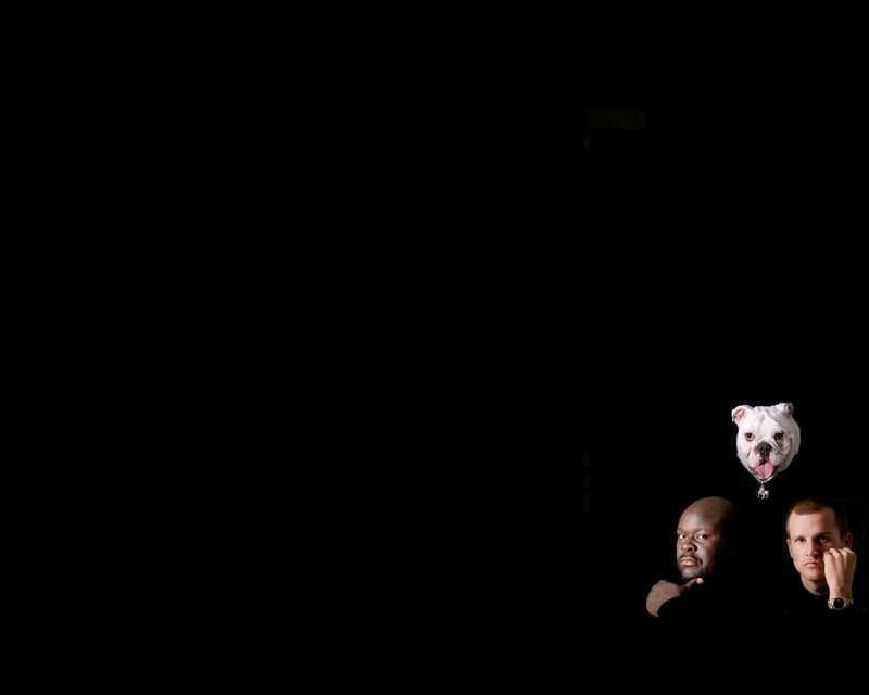 two men and a dog head
