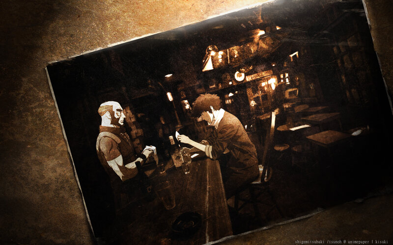 Two Men at a Bar — Brown, Dramatic, Night