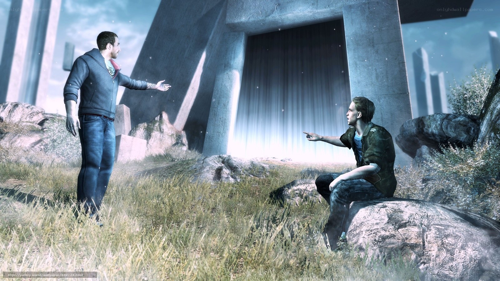 Two men at a futuristic portal