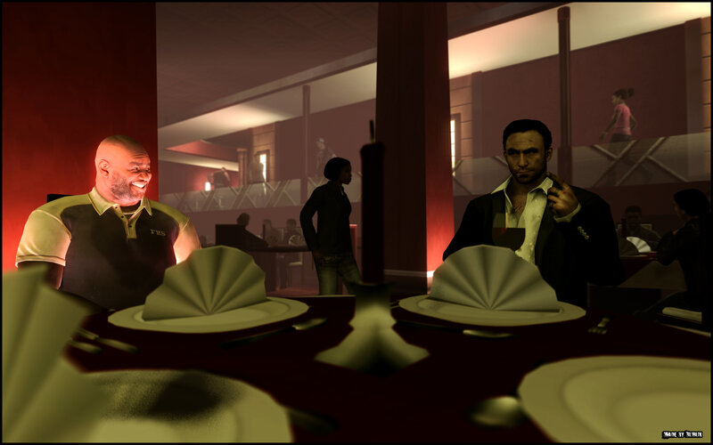 Two men at a restaurant table