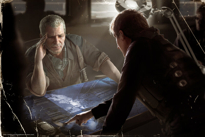 Two Men at a Table — Blue, Dramatic, 3d Render