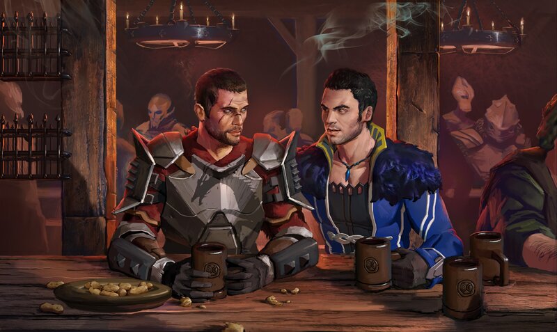 Two Men at a Tavern Table — Brown