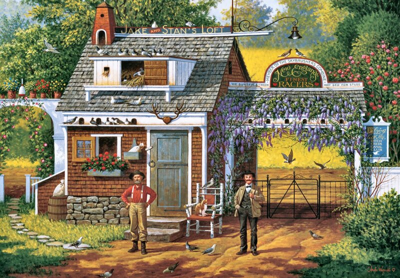 Two Men by a House