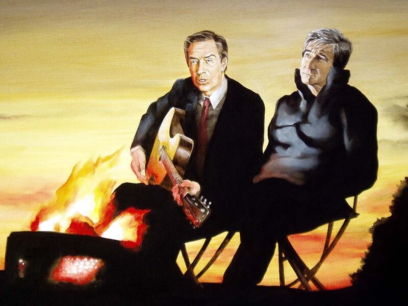 Two Men by Campfire — Yellow
