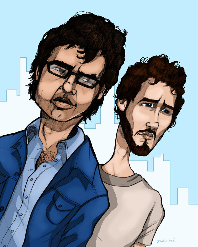 two men cartoon portrait
