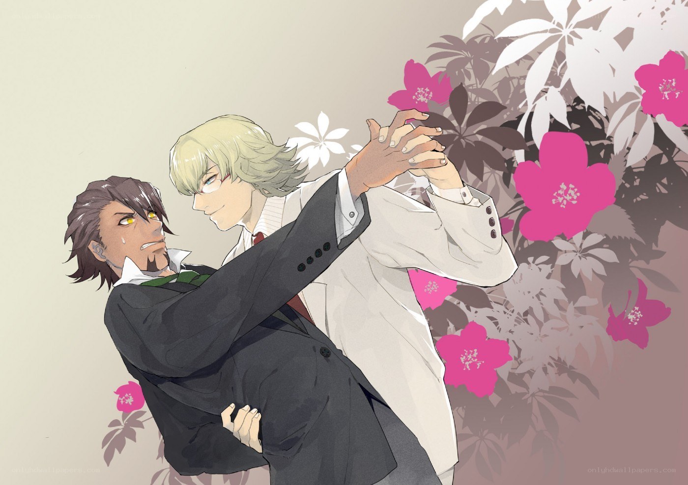 Two men dancing in suits