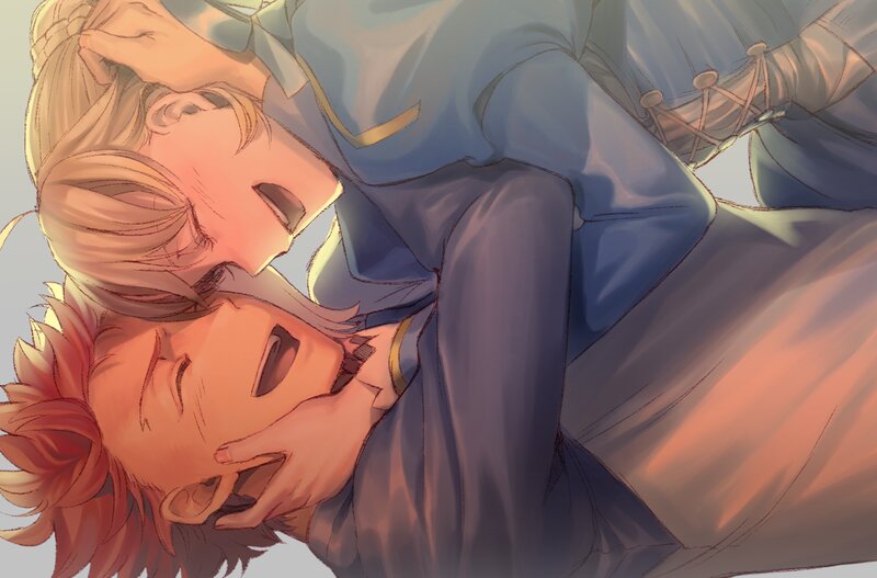 Two Men Embracing — Blue, Intimate