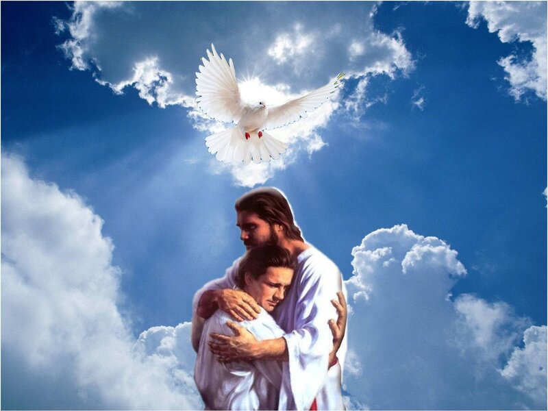 Two Men Embracing — Blue, Serene