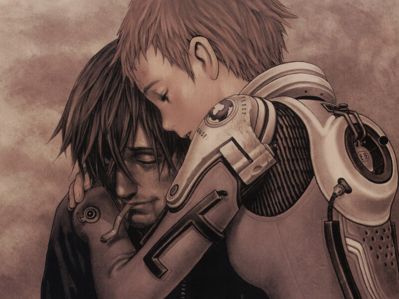 Two Men Embracing — Brown