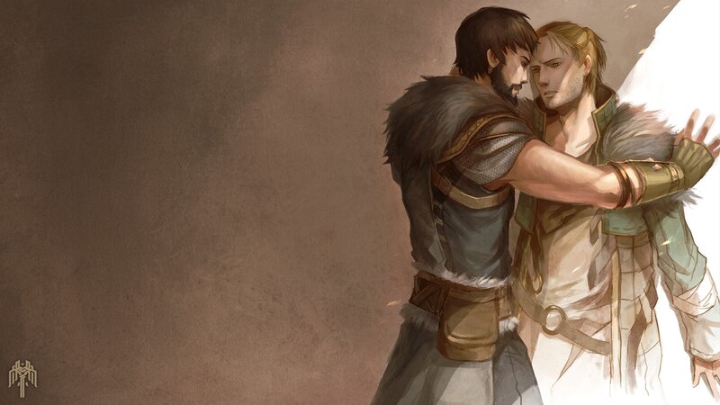 two men embracing in armor
