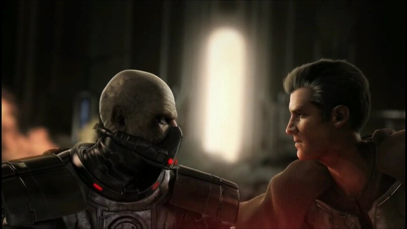 Two Men Facing Each Other — Black, Dramatic, 3d Render, Robotic Suit