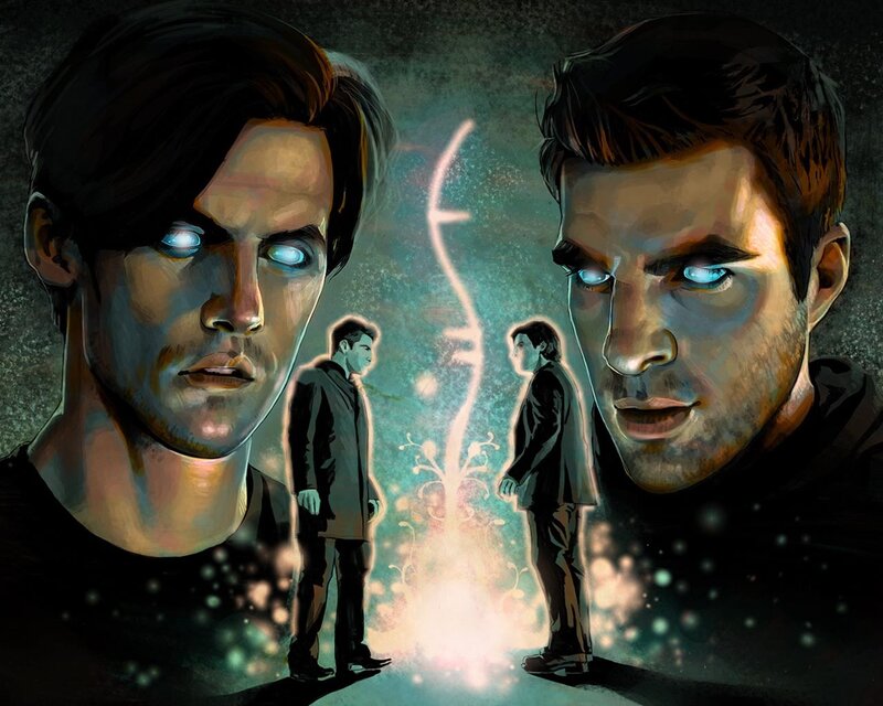Two Men Facing Each Other — Black, Dramatic, Night, Digital Art