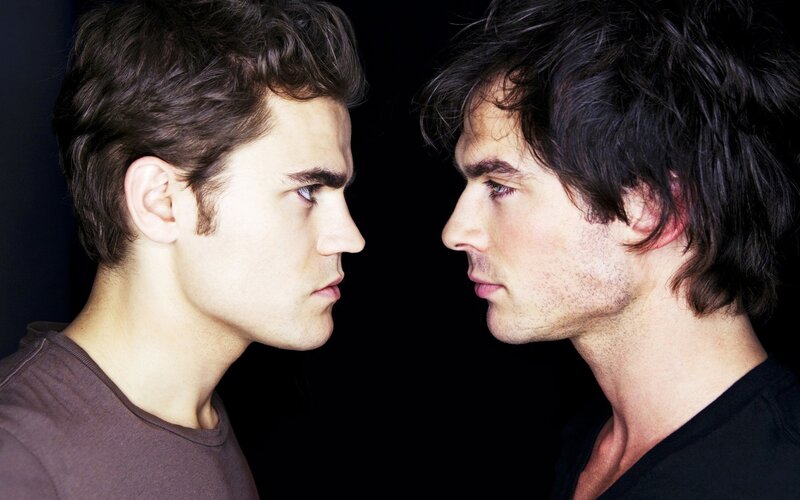 Two Men Facing Each Other — Black, Dramatic, Photograph, Profile View