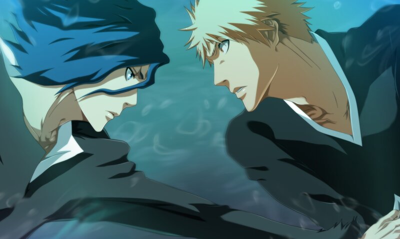 Two Men Facing Each Other — Blue, Dramatic, Anime, Underwater