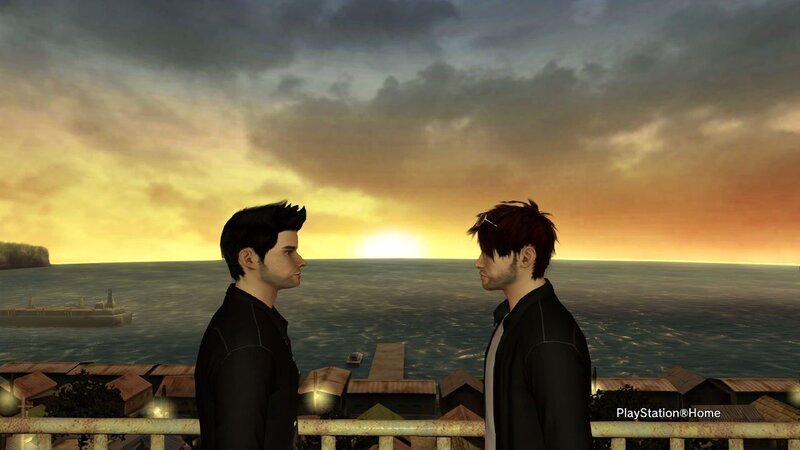 Two Men Facing Each Other — Orange