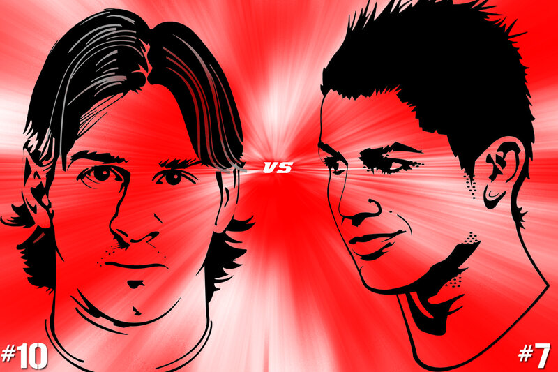 Two Men Facing Each Other — Red, Dramatic