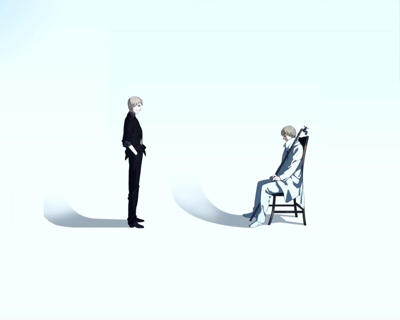 Two Men Facing Each Other — White, Calm