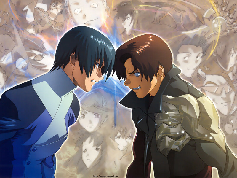 Two Men Facing Off — Blue, Dramatic, Anime