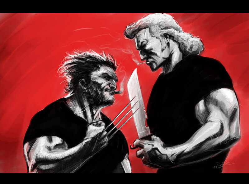 Two Men Facing Off — Red