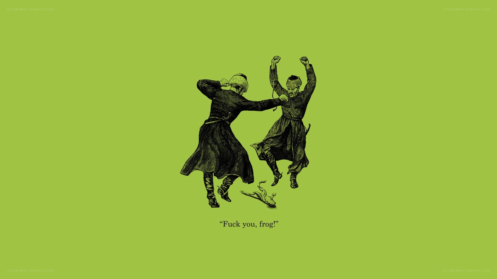 two men fighting over a frog